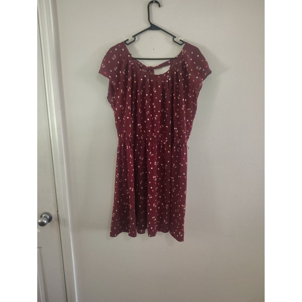 LC Lauren Conrad‎ Burgundy Cherry Polka Dot Pleat Neck Dress XL NWT